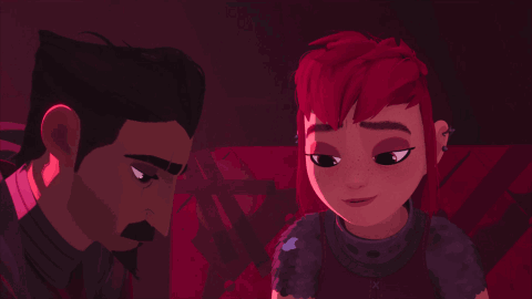A Man And A Girl Are Looking At Each Other And The Girl Has Red Hair GIF
