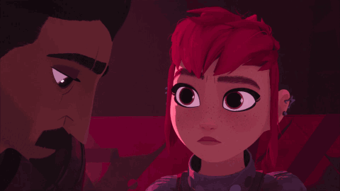 A Man And A Girl Are Looking At Each Other In A Cartoon GIF