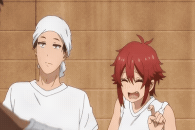 A Man And A Girl Are Standing Next To Each Other And The Girl Is Waving GIF