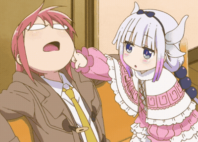 A Man And A Girl Are Standing Next To Each Other And The Girl Is Wearing A Pink Dress GIF