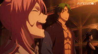 A Man And A Girl Are Standing Next To Each Other And The Word Funimation Is On The Bottom Right GIF