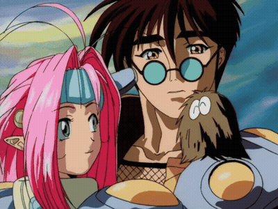 A Man And A Girl Are Standing Next To Each Other In A Cartoon GIF
