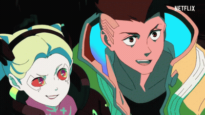 A Man And A Girl Are Standing Next To Each Other With A Netflix Logo In The Background GIF