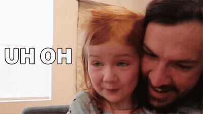A Man And A Little Girl Are Looking At The Camera With The Words Uh Oh Written Above Them GIF