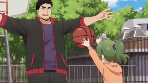 A Man And A Little Girl Are Playing Basketball On A Court GIF
