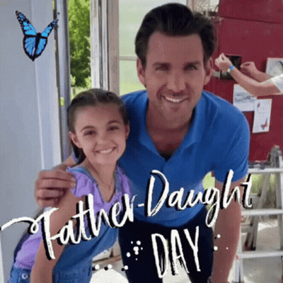 A Man And A Little Girl Are Posing For A Picture And The Caption Says Father-Daughter Day GIF