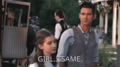 A Man And A Little Girl Are Standing Next To Each Other And The Girl Is Saying `` Girl Same '' . GIF