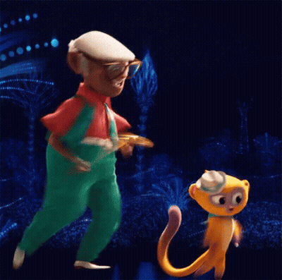 A Man And A Monkey Are Dancing In The Dark GIF