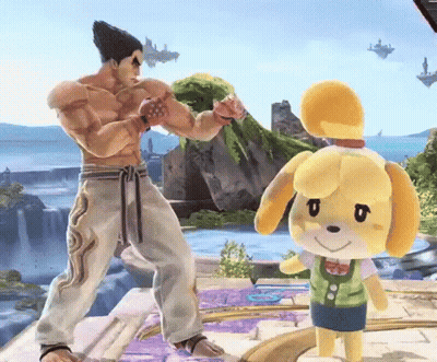 A Man And A Stuffed Animal Are Playing A Video Game Together . GIF