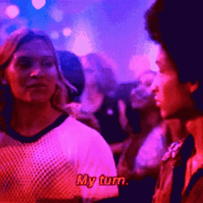 A Man And A Woman Are Dancing In A Club And The Woman Says My Turn GIF