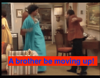 A Man And A Woman Are Dancing In A Living Room With The Words " A Brother Be Moving Up " GIF
