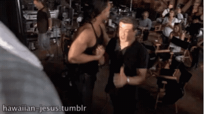 A Man And A Woman Are Dancing In A Room With Hawaiian Jesus Tumblr Written On The Bottom GIF