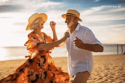 A Man And A Woman Are Dancing On A Beach GIF