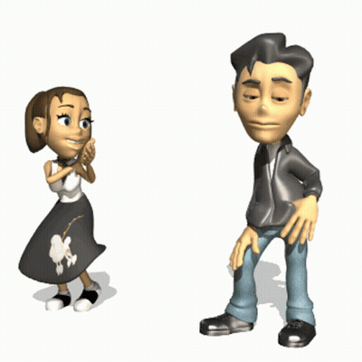 A Man And A Woman Are Dancing Together And The Woman Has A Poodle On Her Dress GIF