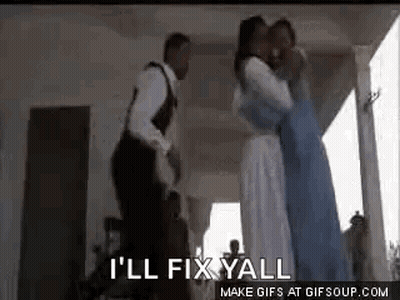 A Man And A Woman Are Dancing Together On A Porch . GIF