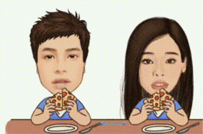 A Man And A Woman Are Eating Pizza Together At A Table GIF
