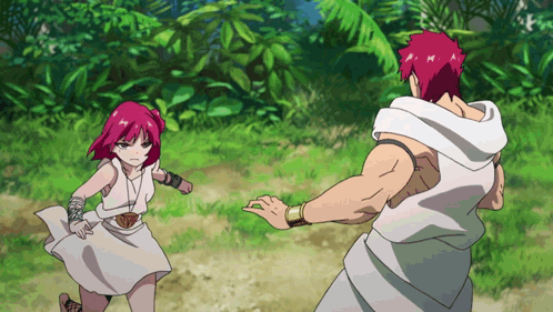 A Man And A Woman Are Fighting In A Jungle GIF