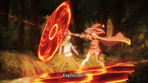 A Man And A Woman Are Fighting With Explosion Written In The Bottom Right Corner GIF
