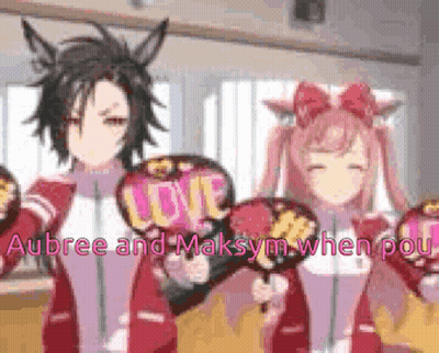A Man And A Woman Are Holding A Fan With The Words `` Aubree And Maksym When Pou '' Written On It . GIF