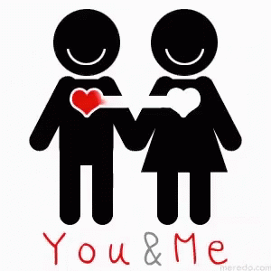 A Man And A Woman Are Holding Hands With The Words You And Me Below Them GIF
