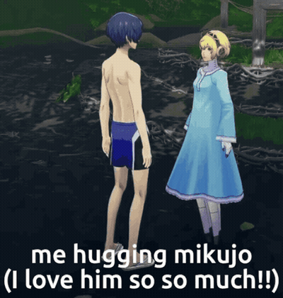 A Man And A Woman Are Hugging Each Other In A Video Game Scene GIF