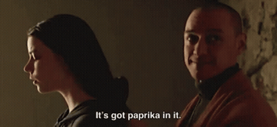 A Man And A Woman Are In A Dark Room And The Man Says It 'S Got Paprika In It GIF
