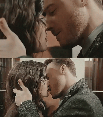 A Man And A Woman Are Kissing And Hugging GIF