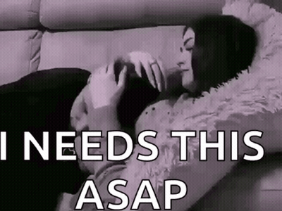 A Man And A Woman Are Laying On A Couch And The Woman Is Saying I Need This Asap GIF