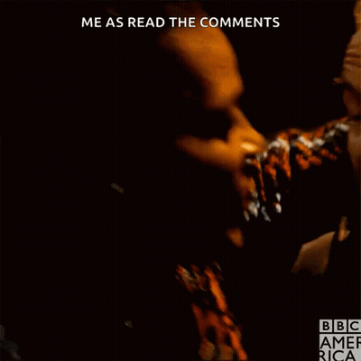 A Man And A Woman Are Looking At Each Other And The Caption Reads " Me As Read The Comments Is It Wrong To Be Enjoying T GIF