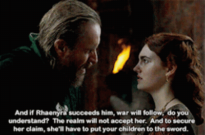 A Man And A Woman Are Looking At Each Other With A Quote About Rhaenyra GIF