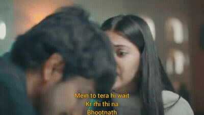 A Man And A Woman Are Looking At Each Other With The Words Mein To Tera Hi Wait On The Bottom GIF