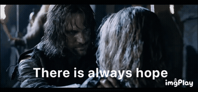 A Man And A Woman Are Looking At Each Other With The Words " There Is Always Hope " On The Bottom GIF