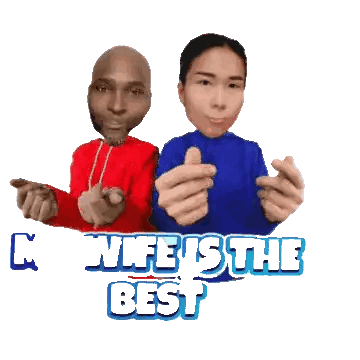 A Man And A Woman Are Making A Heart With Their Hands And The Words " My World Is The Best " Sticker