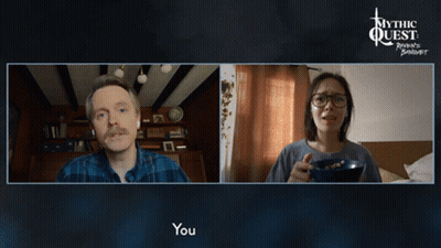 A Man And A Woman Are On A Video Call With The Words " You Look Awful " At The Bottom GIF