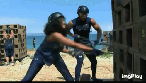 Man And Woman Playing Game Woman With Challenge Shirt GIF