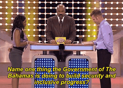 A Man And A Woman Are Playing A Game Show Called Name One Thing GIF