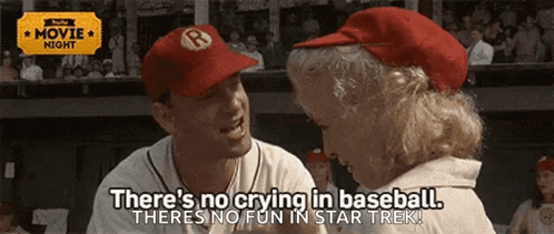 A Man And A Woman Are Sitting At A Baseball Game And The Man Says There 'S No Crying In Baseball . GIF