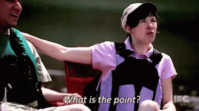 A Man And A Woman Are Sitting In A Boat And The Woman Is Asking What Is The Point . GIF