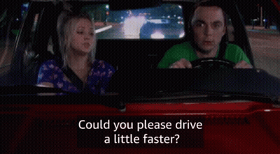 A Man And A Woman Are Sitting In A Car And The Man Is Asking The Woman If She Could Drive A Little Faster . GIF