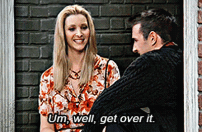 A Man And A Woman Are Sitting In Front Of A Brick Wall And The Woman Is Saying Um Well Get Over It GIF