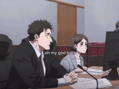 A Man And A Woman Are Sitting In Front Of A Computer Screen With The Words Oh My God Bruh Written Below Them GIF