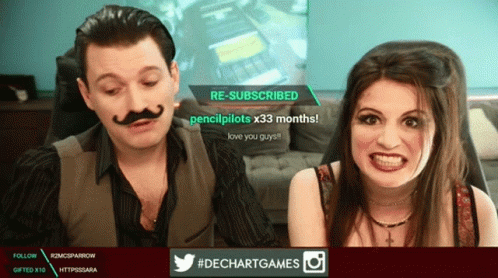 A Man And A Woman Are Sitting In Front Of A Screen That Says Re-Subscribed Pencil Pilots X33 Months GIF