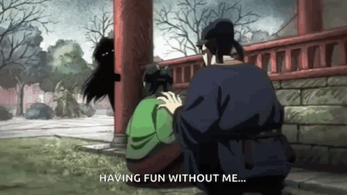 A Man And A Woman Are Sitting Next To Each Other And The Man Is Saying Having Fun Without Me GIF