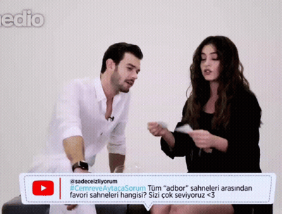 A Man And A Woman Are Sitting Next To Each Other With A Speech Bubble That Says @Sadeceizliyorum GIF
