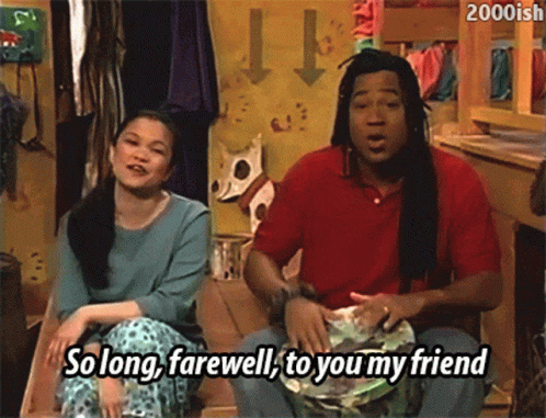 A Man And A Woman Are Sitting On A Couch And The Man Is Saying So Long Farewell To You My Friend GIF