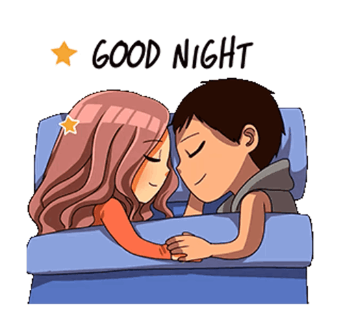 A Man And A Woman Are Sleeping In A Bed And The Words Good Night Are Above Them GIF