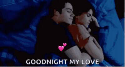 A Man And A Woman Are Sleeping In A Bed With The Words Goodnight My Love Written On The Bottom GIF