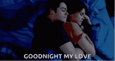 A Man And A Woman Are Sleeping On A Bed With The Words Goodnight My Love Written On The Bottom GIF