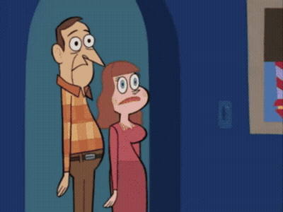 A Man And A Woman Are Standing In A Doorway GIF