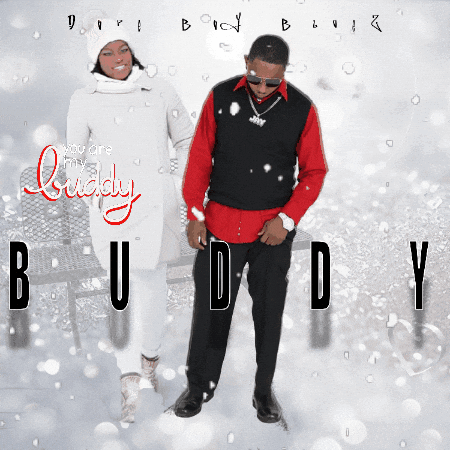 A Man And A Woman Are Standing In The Snow On The Cover Of A Buddy Album GIF